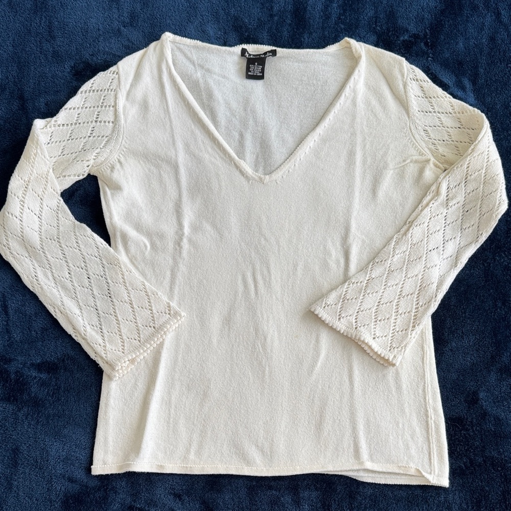 Madison Studio Cream Lace Sleeve V-Neck Top